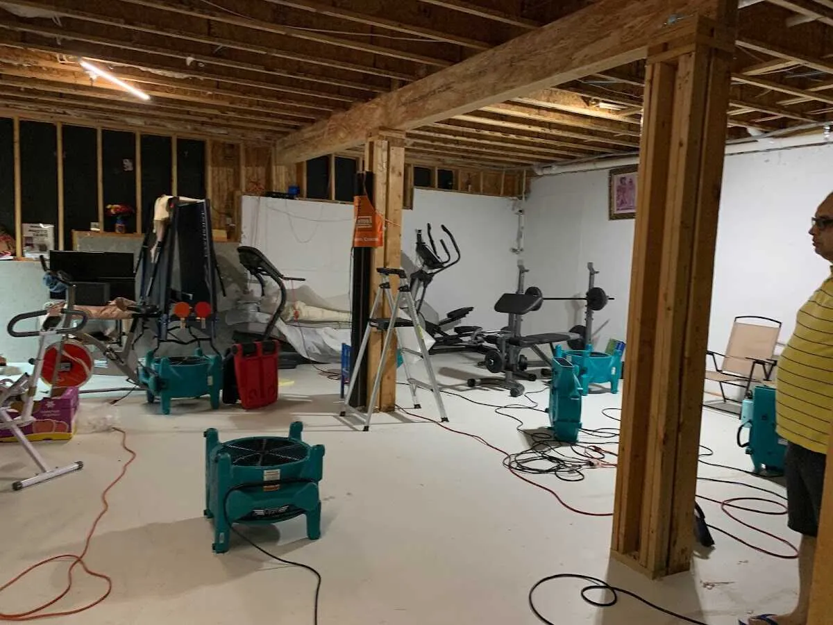 Basement drying equipment setup for Contents Cleaning & Restoration in Hornell